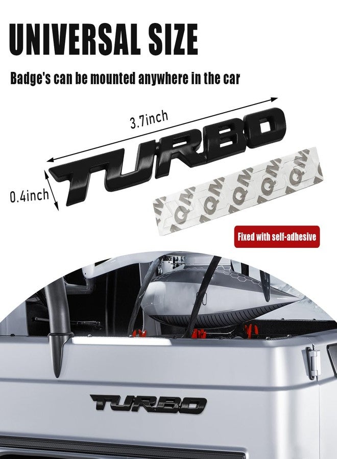 Dickno 2PCS Turbo Car Emblem Decal, 3D Metal Fender Logo Badge Sticker, Zinc Alloy Auto Front Hood Side Body Emblem Sticker, Universal Exterior Decor Car Accessories for SUV Truck (Black) - Image 2